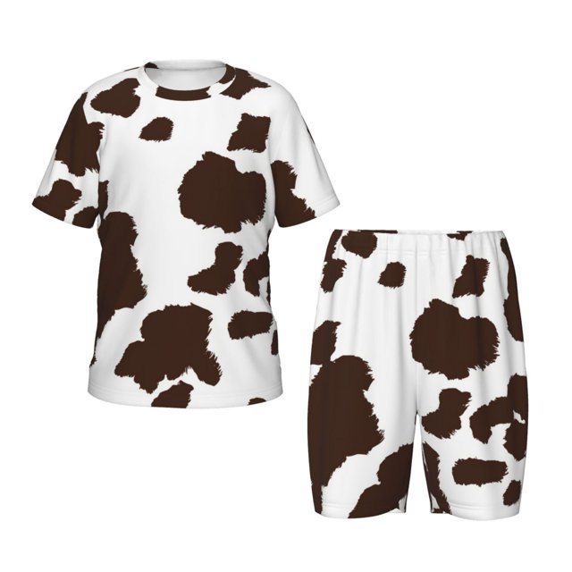 Balery Brown Cow Conjunto de Pijama Infantil de Manga Corta con Estampado – Ropa de Dormir de Algodón Suave-3X-Large