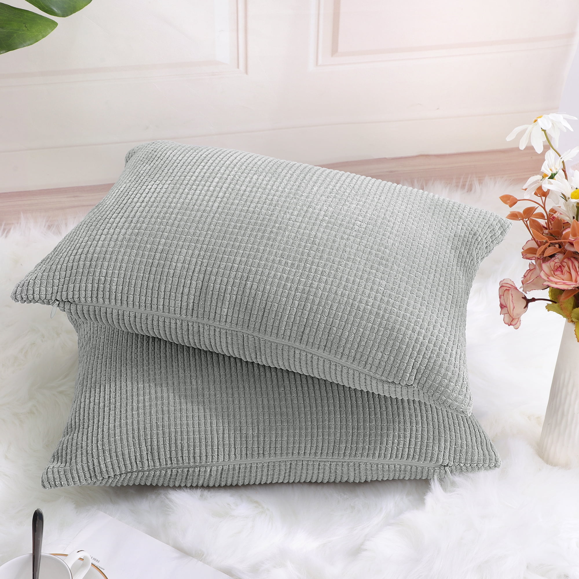 Unique Bargains 2-pcs Corduroy Decorative Throw Pillow Covers Light Gray 12"x18"