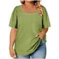 thumbnail image 6 of Womens Summer Tops Plus Size Solid Color T-Shirt Summer Casual Loose Women's Trendy Short Sleeves Squared Neck Pullover Lightweight Blouse Tops XL-5XL, 6 of 7