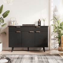 Luku Large 47 Inch Sideboard Storage Cabinet, Modern Farmhouse Buffet Table with 2 Drawers, 3 Doors, Adjustable Shelves, Console Cupboard for Kitchen, Living Room, Hallway