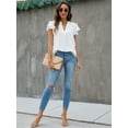 thumbnail image 5 of Womens White Blouse V Neck Ruffle Sleeve Flowy Shirts Dressy Casual Cute Summer Tops, 5 of 6