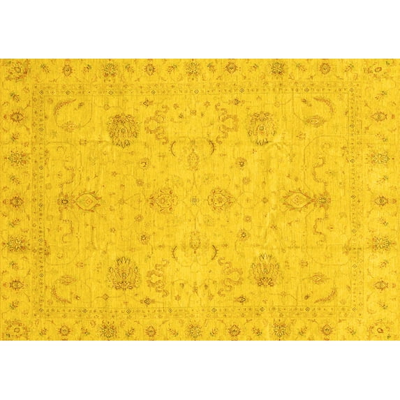 Ahgly Company Machine Washable Indoor Rectangle Oriental Yellow Traditional Area Rugs, 3' x 5'
