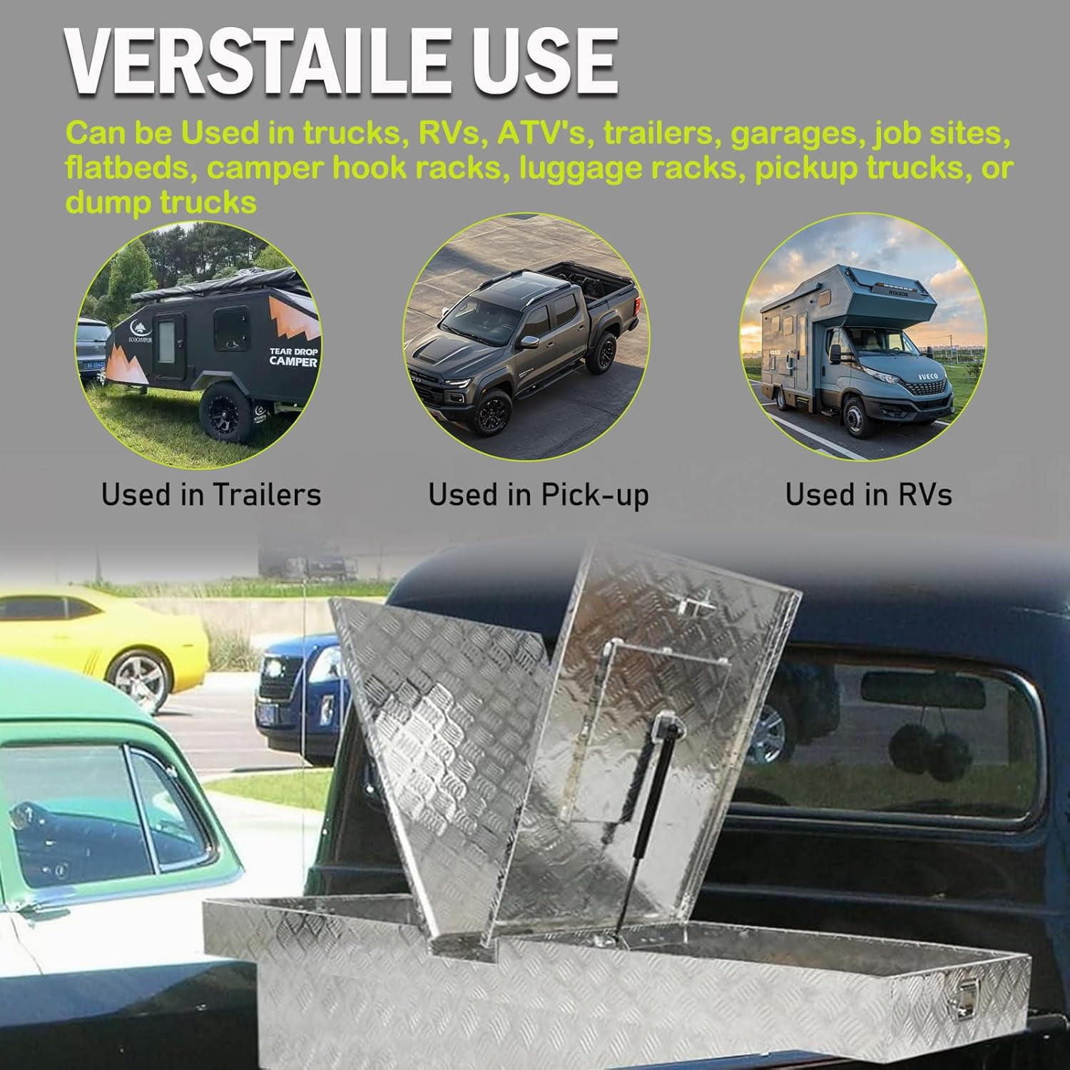 Gull Wing Crossover Truck Tool Box, 70"X20"X13" Aluminum Pickup Truck Bed Waterproof Tool Box Trailer Storage Organizer w/Lock & Key