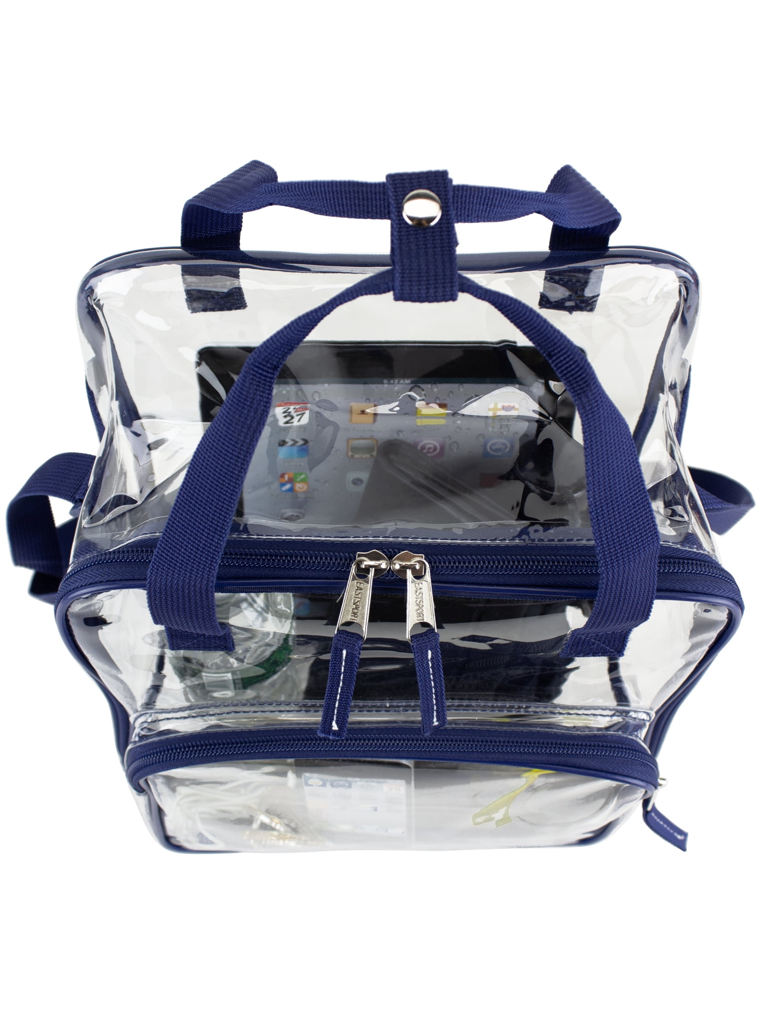 Eastsport Unisex Clear Double Handle Stadium Approved Tote, Blue Trim
