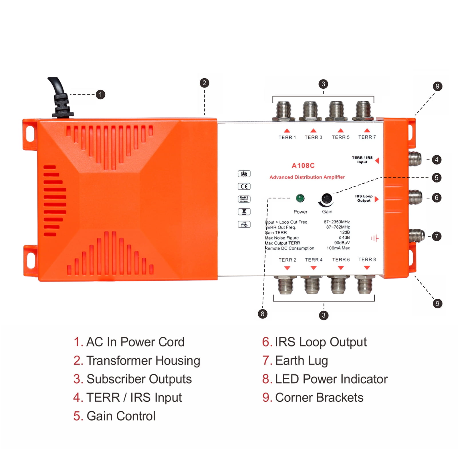 Distribution Amplifier,Amplifier Tv Low Noise Amplifier 87-2350mhz Amplifier Irs 8 Way Tv And Noise Indoor Radio Amplifier Indoor Use Irs Tv Professional 87-2350mhz Tv Way Amplifier