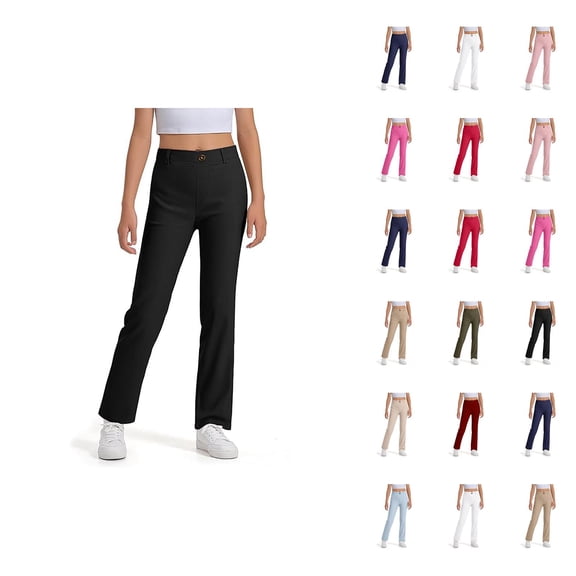 School Uniform Pants for Girls Boys 2025 Trendy Stretchy Elastic Waist Straight Leg Dress Pants with Pockets