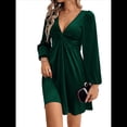thumbnail image 3 of Vestido Midi Elegante para Mujer, con Frunces, para Graduación, Fiesta de Cóctel o Boda Verde Oscuro M, 3 of 10