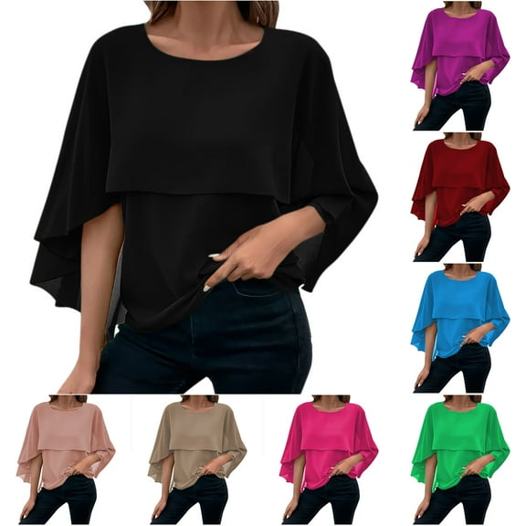 Otntypg Women's Plus Size Blouses Summer Casual Loose Short Sleeve Chiffon Flowy Tops Dressy Elegant Blouse Shirt Black M