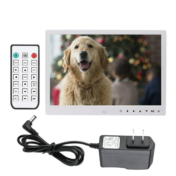 12in Electric 12'' Portable HD Digital Photo Frame Clock Movie Player Album With Remote Controller(White-US AC110-240V)