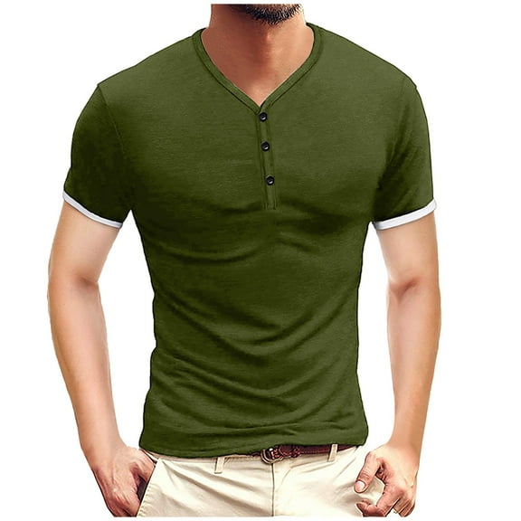 Floenr Mens T Shirts,Men's Plus Size Shirts Solid Color Short Sleeve T-Shirts Button-Up Shirts