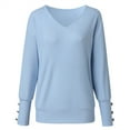 thumbnail image 3 of Lroplie Womens T Shirt V-Neck Long Sleeve Workout Tops for Women Fashion Bow Collar Solid Buttons Sleeve Knitted Sweater Warm Top Clothes Blue 2023 2XL, 3 of 7