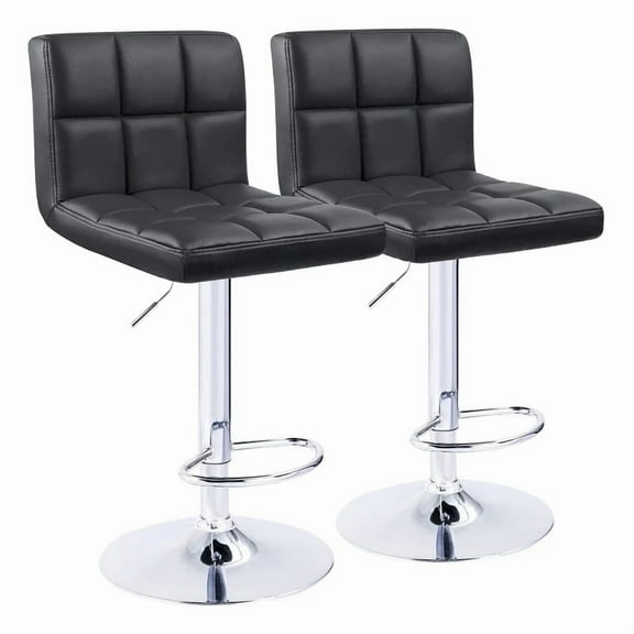 Lacoo Bar Stools Adjustable 360-Degree Swivel PU Leather Barstools with Back Set of 2, Black