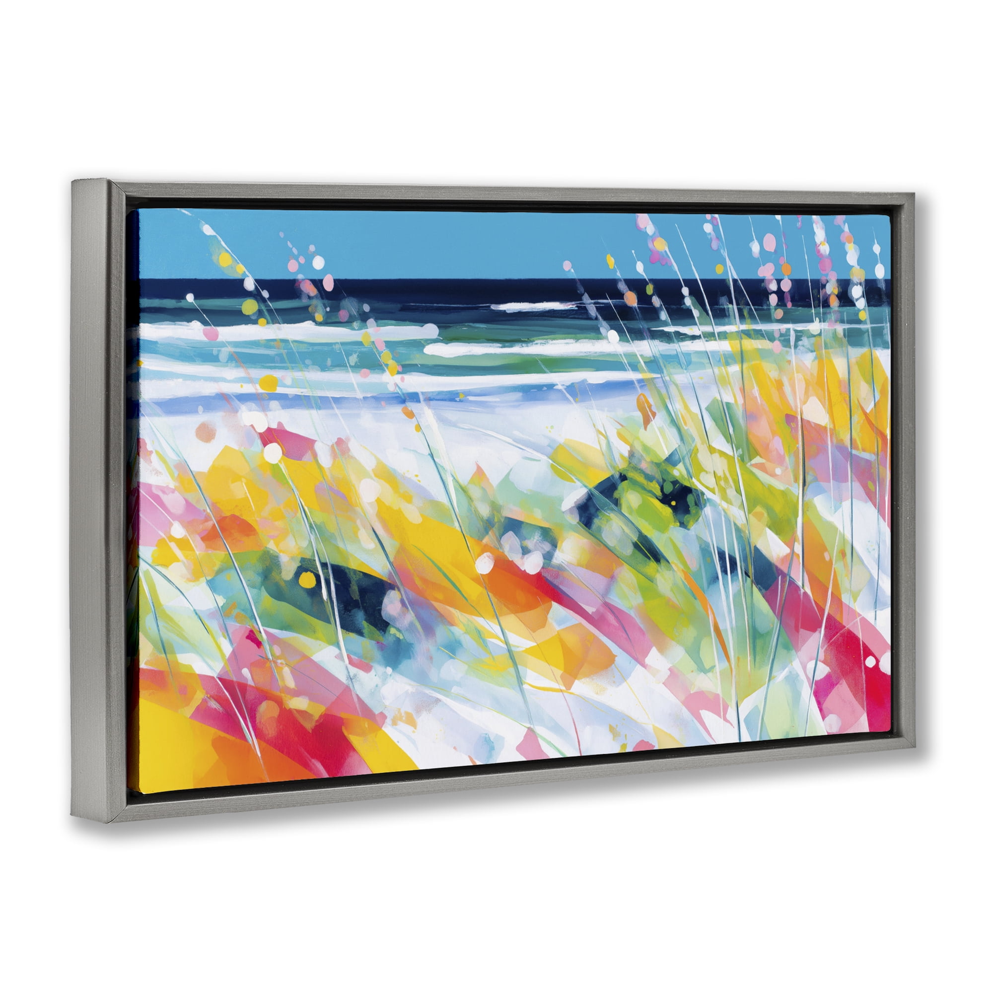 Stupell Industries Sea Oats & Ocean Breeze Abstract Gray Framed Floater Canvas Wall Art, design by Chromatic Storm Studio
