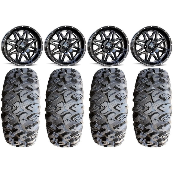 MSA Black Vibe 14" UTV Wheels 32" MotoClaw Tires Yamaha Viking Wolverine YXZ1000R CFMoto ZForce 950 UForce 1000