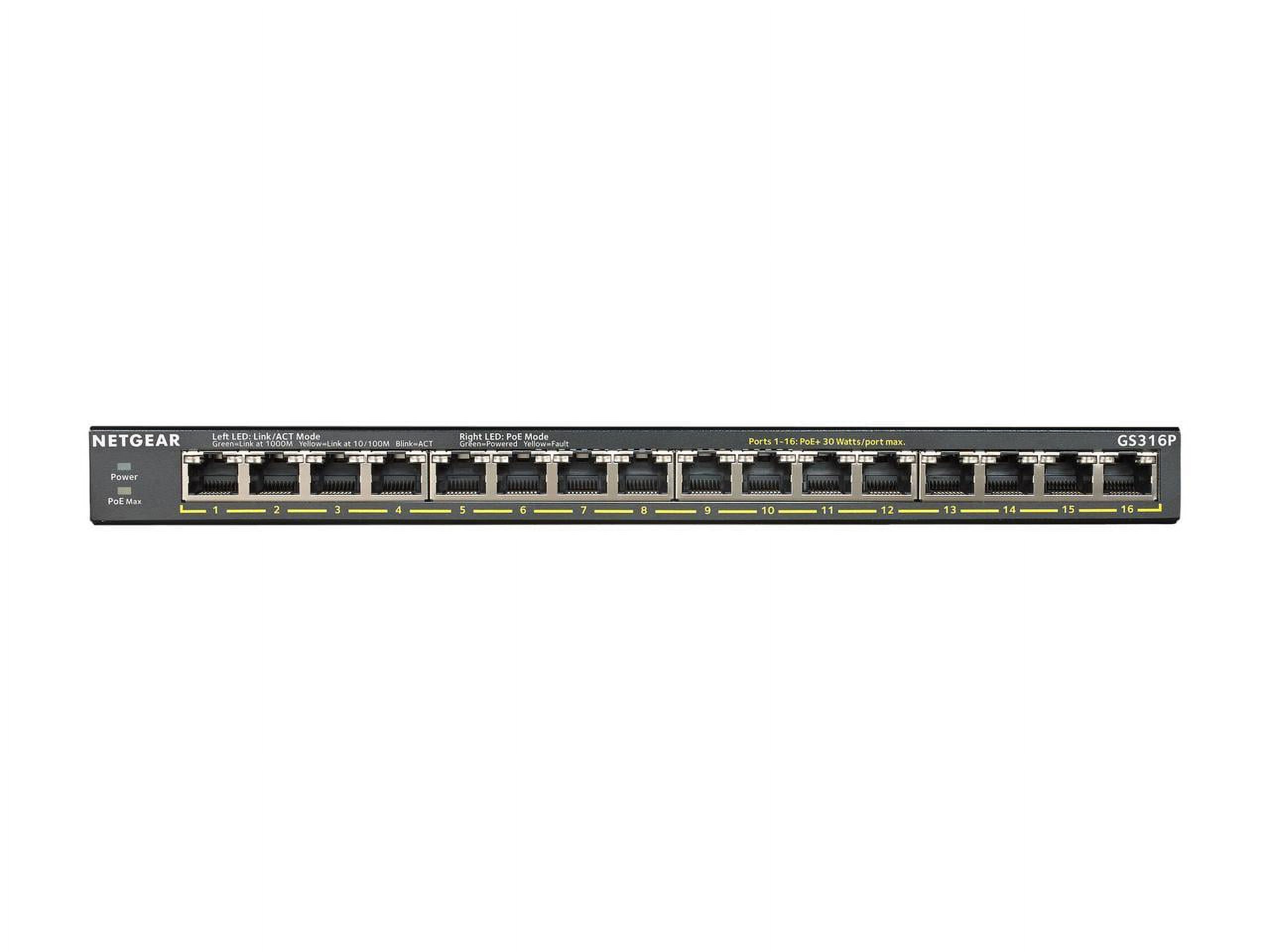NETGEAR 16-Port Gigabit Ethernet Unmanaged PoE+ Switch (GS316P) - with 16 x PoE+ @ 115W, Desktop/Wallmount, Sturdy Metal - image 3 of 3
