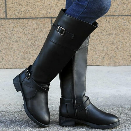 

Tdoqot Womens Thigh High Boots- Low-heeled Chunky Heel Fashion Christmas Gifts Women s Mid Calf Boots Black 35