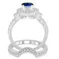 thumbnail image 3 of Art Deco 2.25 Carat Round Shape Blue Sapphire Antique Halo Bridal Set Moissanite Diamond Engagement Ring on 10k White Gold, 3 of 3