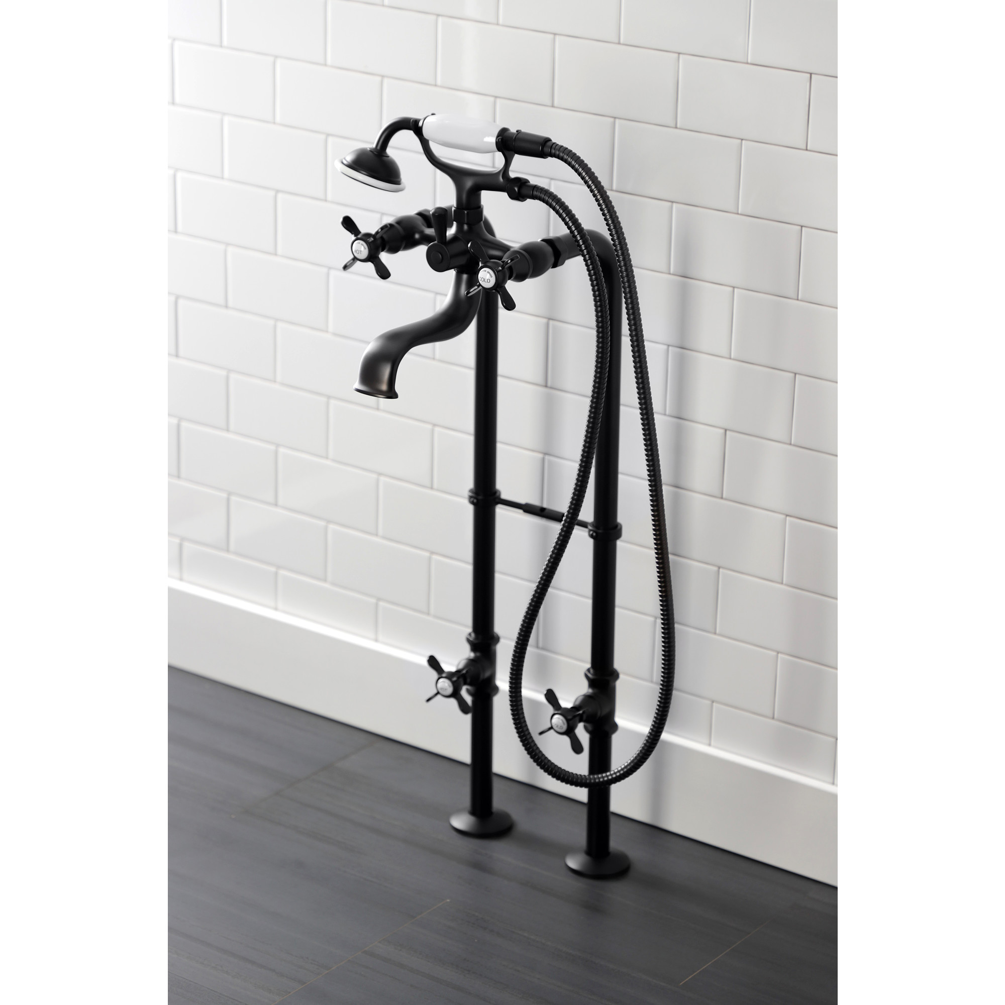 Kingston Brass CCK246K0 Essex Freestanding Clawfoot Tub Faucet Package with Supply Line, Matte Black