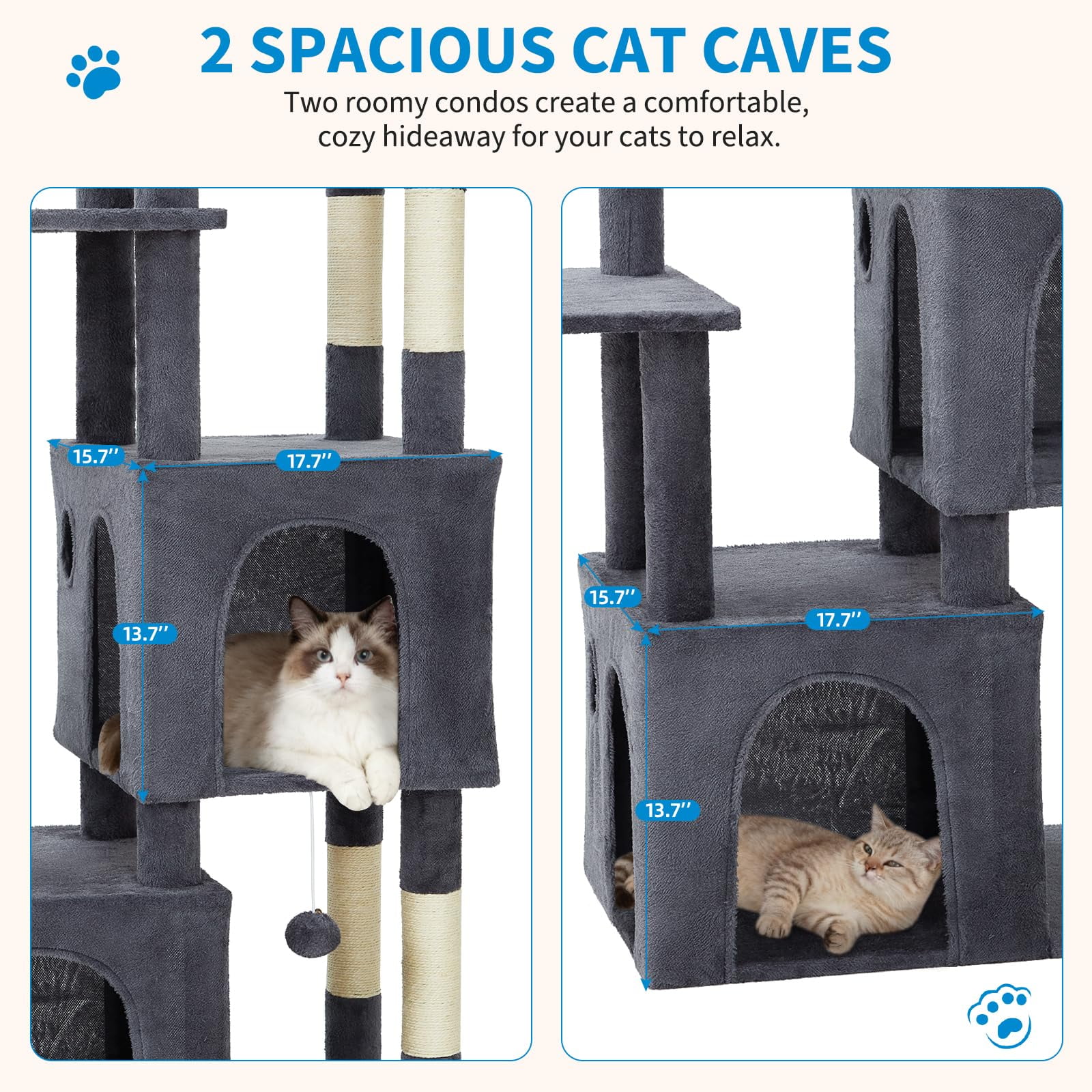 Cat Tower for Indoor Cats, Heavy Duty Cat Trees for Large Adult Big Cats Maine Coon Cat Tree Tower with Scratching Post, Extra Large Top Perch, Cat Condos, F62, 61inch