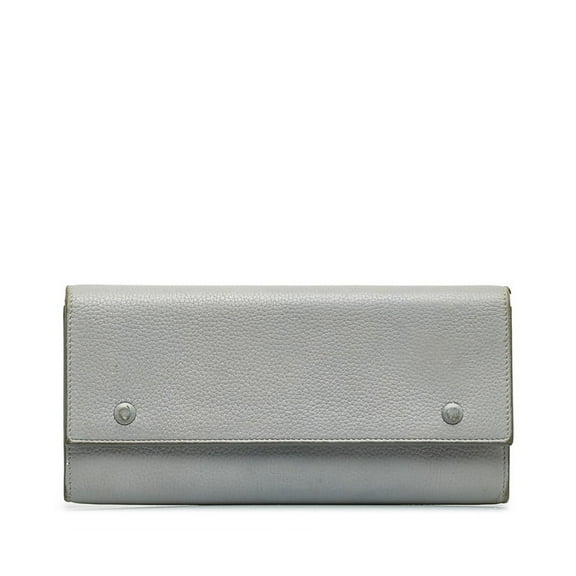 Pre-Owned CELINE Large Flap Multi-Function Long Wallet 101673 Grey Leather Women's (Fair)