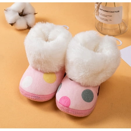 

Cathalem Football Booties Baby Polka Dot Shoes Fleece Warm Short Boots Shoes Fashion Printing Non Slip Breathable Nude Boots Shoes Pink 11