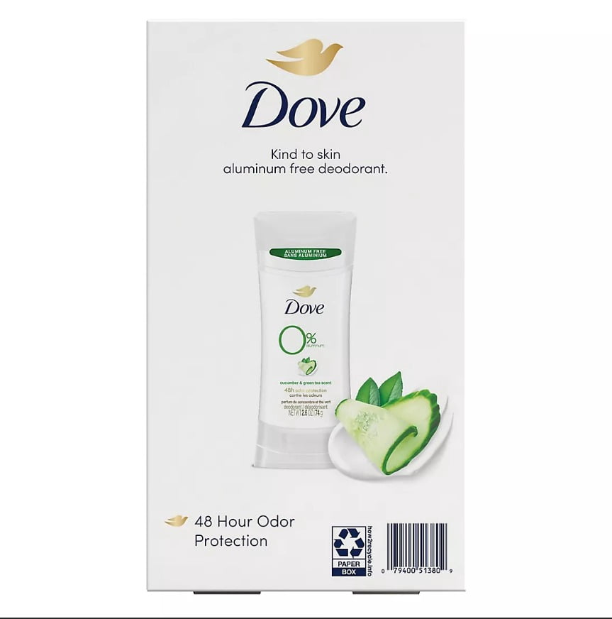 Dove 0% Aluminum Deodorant Stick - Cucumber and Green Tea, 4 pk./2.6 oz.