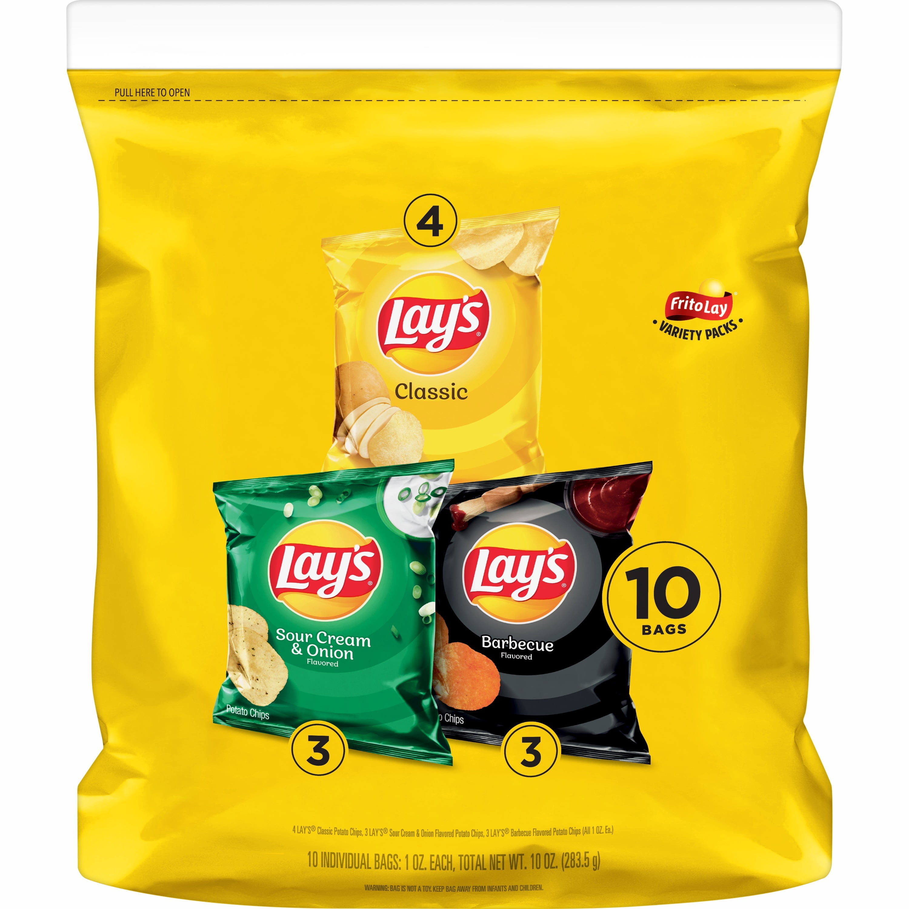 Lays Potato Chips 3 Flavor Variety Pack 1 Oz Bags 10 Count