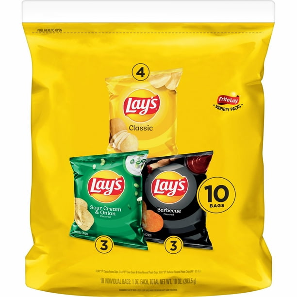Lay's Potato Chips, 3 Flavor Variety Pack, 1 oz Bags, 10 Count