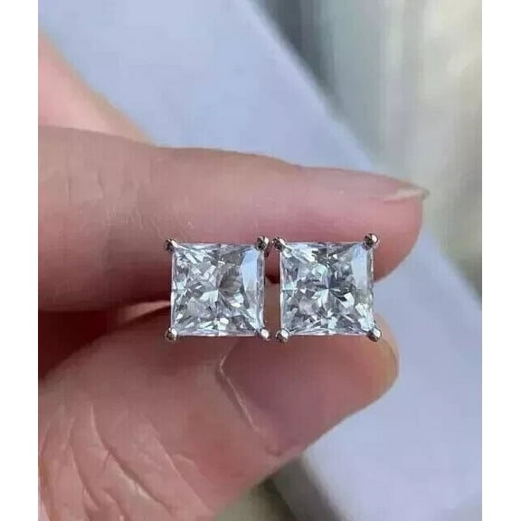 2Ct Princess Cut Created Diamond Solitaire Stud 14K White Gold