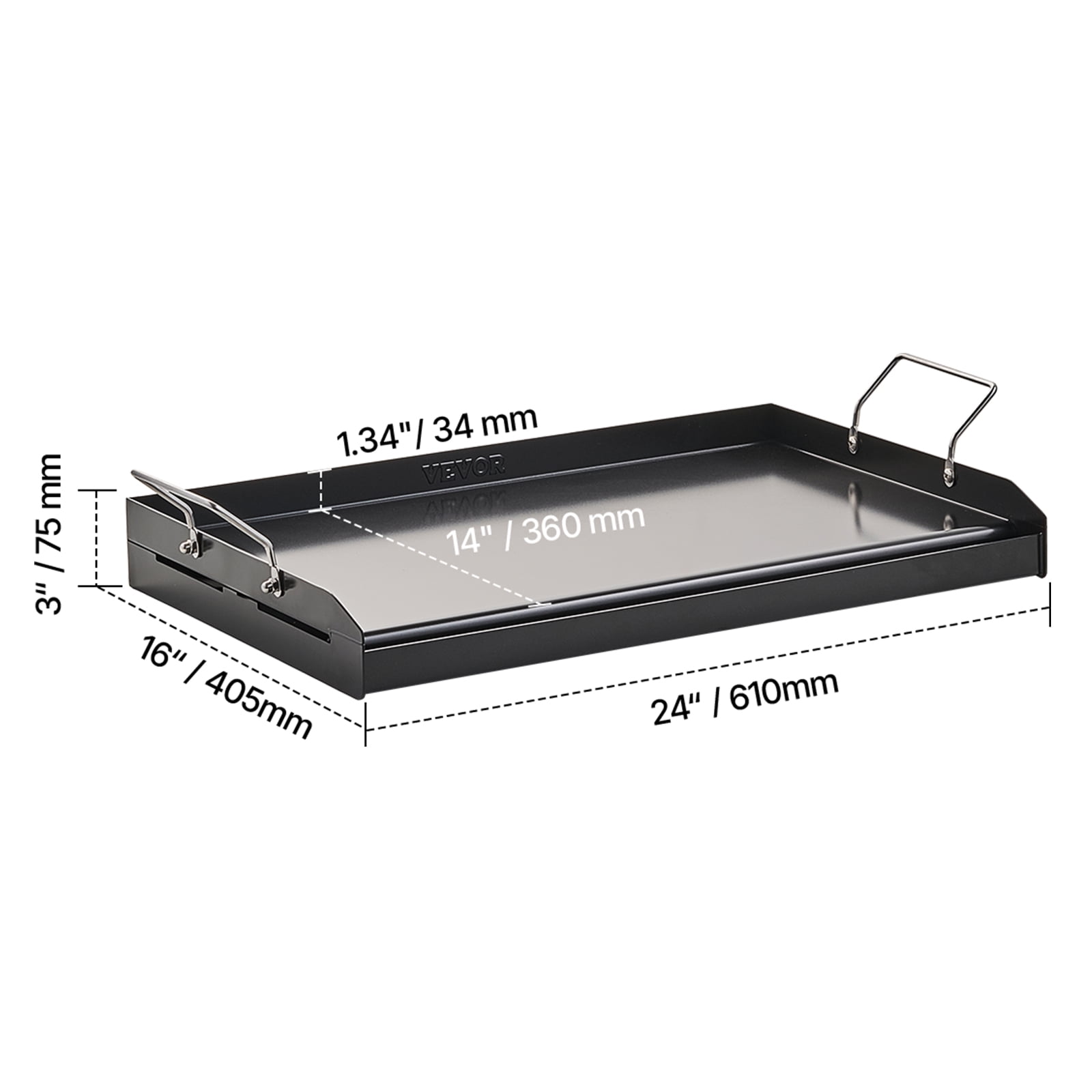 VEVOR Carbon Steel Griddle, 24x16 inch Universal Flat Top Rectangular Plate, Gas Grill Griddle for BBQ Grill, Teppanyaki, Portable Family Cookware with Handle, for Camping Tailgating Party