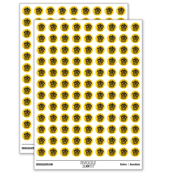 Baby Bear Child Paw Family 200 Round Stickers - Matte Finish - 0.50" Size - Yellow