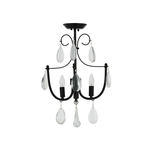 Cresswell Lighting 16" Traditional Dark Bronze 3-Light Flush mount Ceiling Light with Glass Beads, LED Bulbs Included