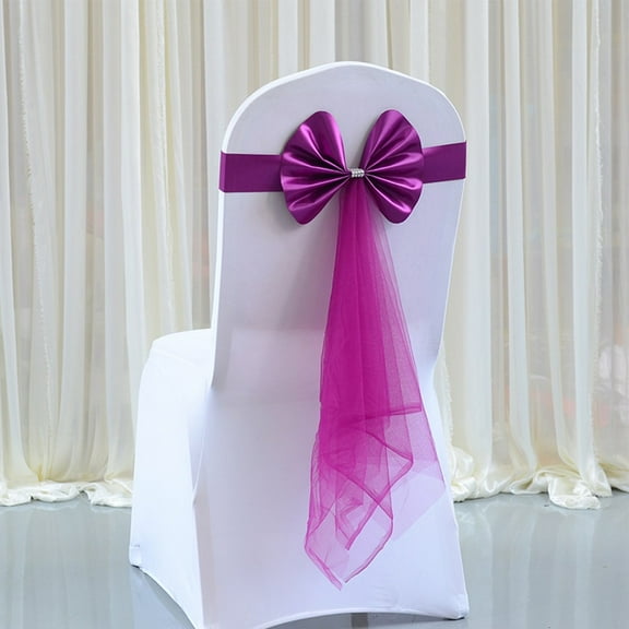 Spandex Chair Sashes Bows 10 Pcs Premium Stretch Chair Cover Band Bow Elastic Chair Sashes Cover Bands for Wedding Party Ceremony Reception Banquet Decoration (Purple Red)