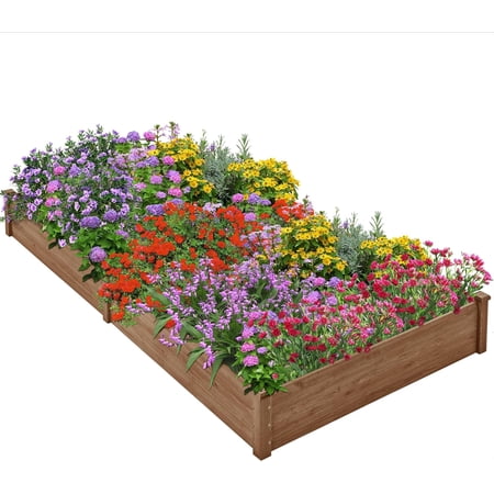 Libra 8×4ft Wooden Horticulture Raised Garden Bed Divisible Elevated Planting Planter Box for Flowers/Vegetables/Herbs in Backyard/Patio Outdoor, 93 x 48 x 10in, Dark Brown