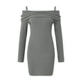 thumbnail image 4 of zaveiop Womens off The Shoulder Mini Sweater Dress Bodycon Long Sleeve Ribbed Knit Fall Casual Short Dresses (Grey, XL), 4 of 9