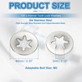 thumbnail image 2 of Uxcell Star Internal Tooth Lock Washers Push on Retaining Clips Manganese Steel Quick Speed Locking Washers for Fastening Silver 100 3 mm, 2 of 7
