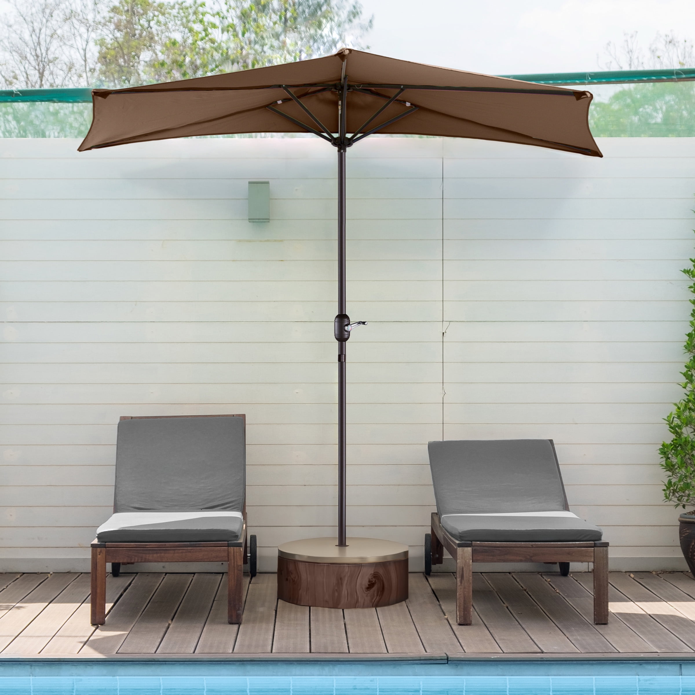 Villacera 9FT Outdoor Half Patio Umbrella - Balcony Furniture, Brown