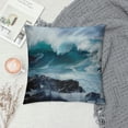 thumbnail image 2 of Chilfamy  Modern Throw Pillow Cushion Cover, Majestic Rolling Wave Slamming on Rocks of The Sea Coastline Ocean Scene Print, Decorative Square Pillow Case, Multi-Size, 2 of 5