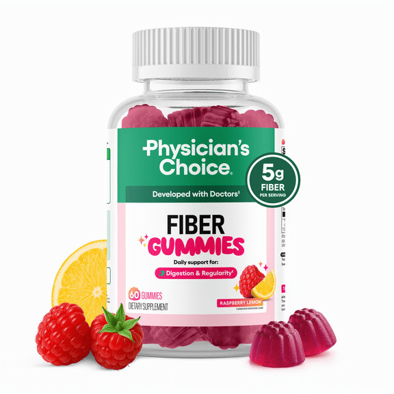 Physician’s Choice Fiber Gummies for Digestive Health & Regularity - Raspberry Lemon Flavor - 60ct