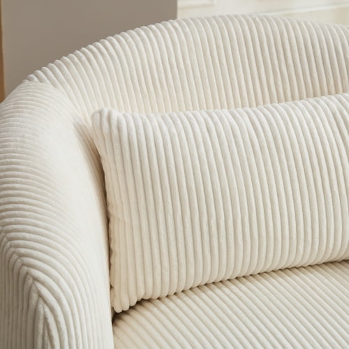 BSHTI 34.25" Wide Upholstered Corduroy 360°Swivel Barrel Soft Accent Chair with Pillow,Circular Reading Armchair for Living Room,Bedroom,Office,Lounge,Ivory