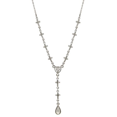 Symbols of Faith Silver-tone Cross Drop Y 16 inch Necklace with 3 inch extension Q-RF609