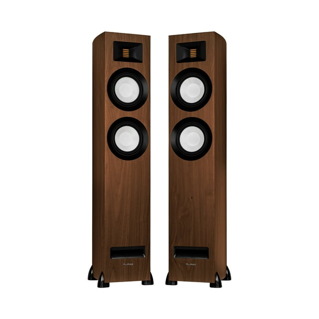 Fluance Ri91 Reference Stereo Powered Floorstanding Tower Speakers with High Performance AMT Tweeters, 2x6.5" Drivers, 150W Amplifier for Turntable, TV, PC - HDMI, Bluetooth, RCA & Sub Out (Walnut)
