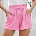 thumbnail image 1 of JMKQLZ Spring Summer Fashion Casual Solid Color Drawstring Outwear Linen Shorts For Women, 1 of 8
