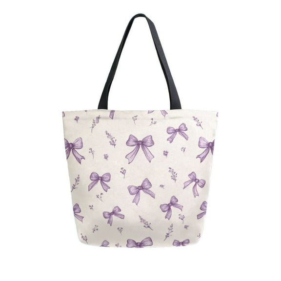 Large Opening Canvas Tote Bag Thickened Canvas Shopping Bag Commuter Handbag Multi-color Available Pastel Lavender Bows