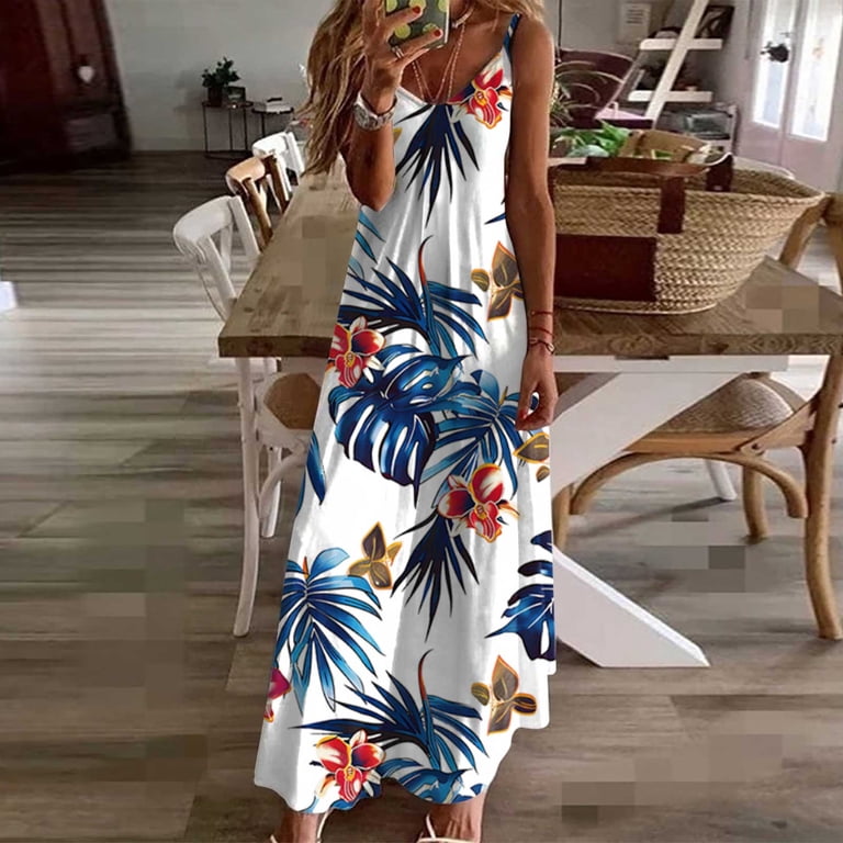 gbyLJF Cocktail Dress Ladies Summer Dress Casual A Line Dress for Women Summer  Swing Dress A06_Blue L - Walmart.com