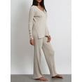 thumbnail image 5 of KelaJuan Women's 2 Piece Casual Outfits Long Sleeve V Neck Knit Tops Solid Color Ribbed Wide Leg Pants Sets, 5 of 6