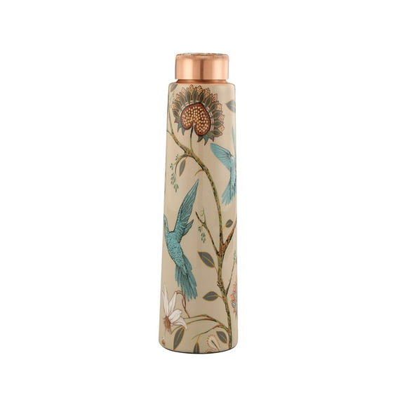 Pure Copper Water Bottle 1 Liter, Cream | Printed Engraved & Antique Design - No Joint, 100% Pure Copper Bottle, Copper Bottle For Water