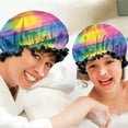 thumbnail image 6 of Shower Caps,Colorful Striped Tie Dye Pattern Waterproof Shower Cap for Women 4 Pieces,Double Reusable Hair Cover for Shower PEVA Elastic Stretch Hem, 6 of 7