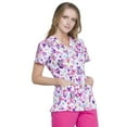 thumbnail image 3 of Cherokee Prints Women Scrubs Top, V-Neck, CK616, XS, Happy Hearts Critters, 3 of 7