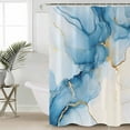 thumbnail image 4 of Abstract Marble Shower Curtain Set ，Waterproof Fabric Shower Curtains Blue Gold Gradient Watercolor Texture Art Shower Curtains for Bathroom,Bathroom Decor 36"x72", 4 of 6